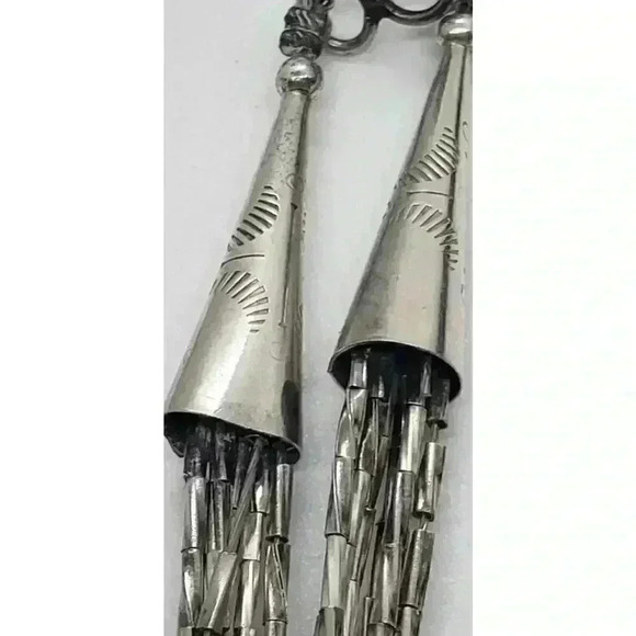 Twisted Sterling Liquid Silver Turquoise Heishi 6 Strand Necklace Navajo Zuni - Picture 7 of 11